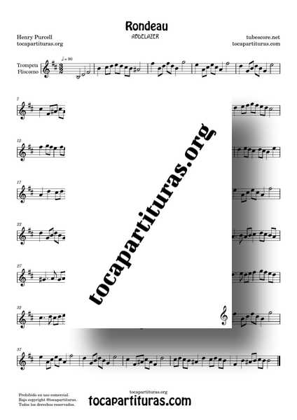 Rondeau Abdelazer Purcell Partitura de Trompeta y Fliscorno en Sim