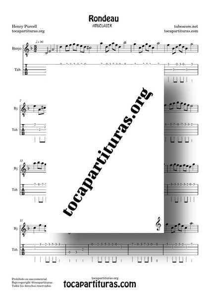 Rondeau Abdelazer Purcell Partitura y Tablatura de Banjo en Rem