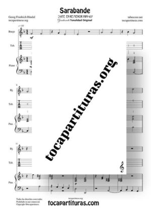 Sarabande de Haendel Partitura y Tablatura del Dúo de Banjo + Piano Acompañamiento