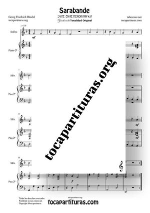 Sarabande de Haendel Partitura de Dúo de Solfeo (Entonación y Ritmo) + Piano Acompañamiento
