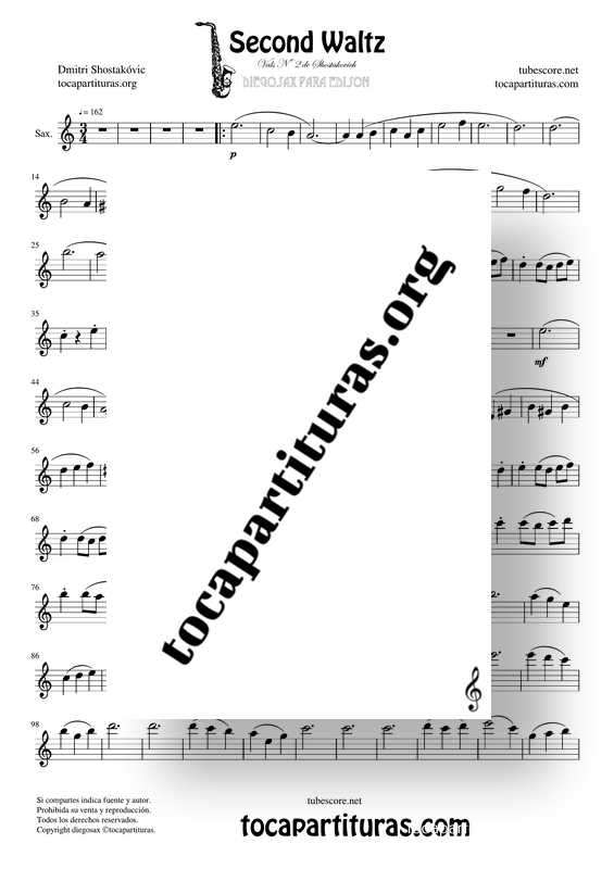 Second Waltz Partitura de Vals Nº 2 Shostakovich Sheet Music for Alto Saxophone Backing Track PDF MIDI KARAOKE MP3