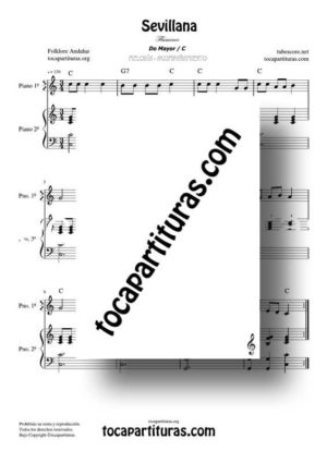 Sevillana Partitura Fácil de Piano en Do Mayor (Flamenco Song)