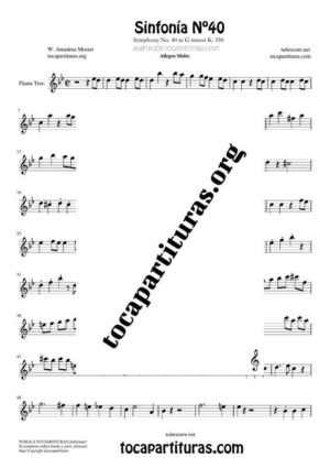 Sinfonía n.º 40 (Mozart) Partitura de Flauta Travesera (Flute)