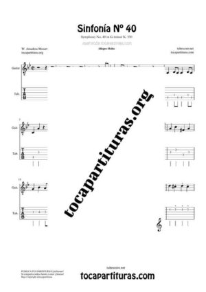 Sinfonía n.º 40 (Mozart) Tablatura y Partitura del Punteo de Guitarra (Guitar Tabs)