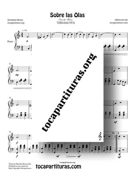 Sobre las Olas Partitura PDF Y MIDI de Piano Do Mayor Tonalidad Fácil 01