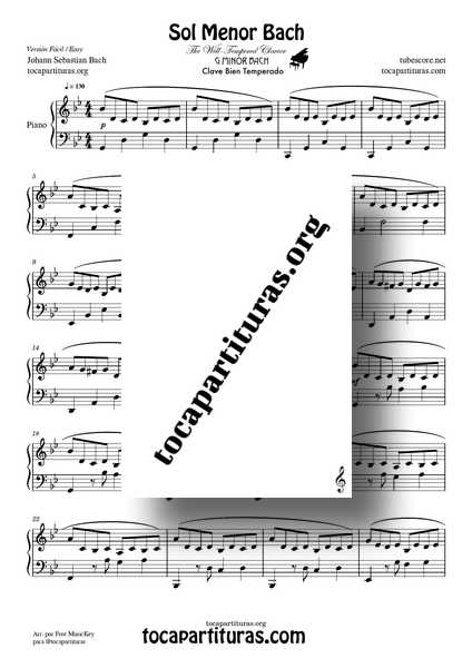 Sol Menor Bach Partitura Fácil de Piano Clave Bien Temperado Partitura DIDACTICA de Piano PDF MIDI PLANTILLA