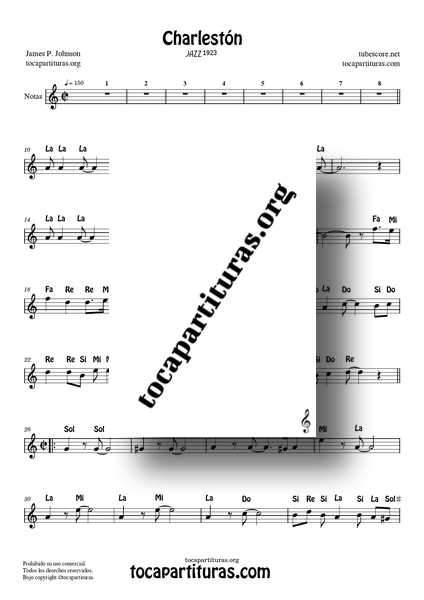 The Charleston Partitura PDF con Notas Flautas Violín Oboe... Tonalidad Fácil Incluye KARAOKE