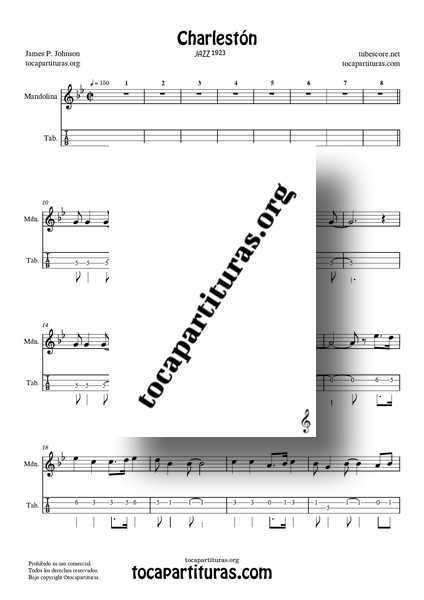 The Charleston Partitura y Tablatura PDF MIDI KARAOKE MP3 de Mandolina Tonalidad Original 01