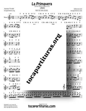 Spring by Vivaldi Notes Full Sheet Music for Treble Clef in F Major