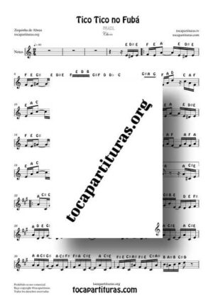 Tico Tico No Fuba Easy Notes PDF Sheet Music for Flute Violin Recorder Oboe… in A minor & A major en La menor y La Mayor