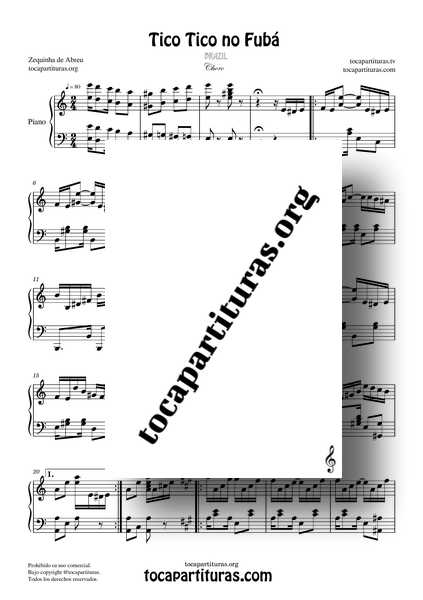 Tico Tico No Fuba Partitura PDF de Piano en La menor : La Mayor de Zequinha de Abreu Popular Jazz Choro Solista Nivel Medio Nivel Alto