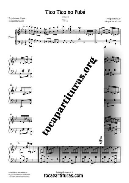 Tico Tico No Fuba Partitura PDF de Piano en Sol menor : Sol Mayor de Zequinha de Abreu Popular Jazz Choro Solista Nivel Medio Nivel Alto_000001