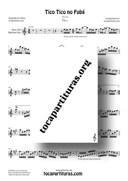 Tico Tico No Fuba Partitura PDF de Saxofón Alto y Barítono Sax en La menor y La Mayor de Zequinha de Abreu Popular Jazz Choro Solista Nivel Medio Nivel Alto 01