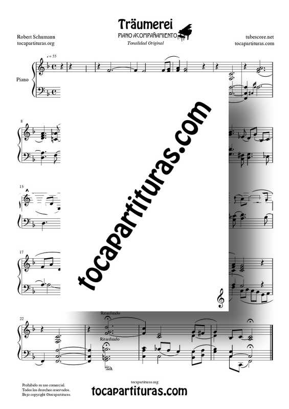 Traumerei de R. Schumann Op 15 Partitura Piano Acompañamiento venta PDF MIDI