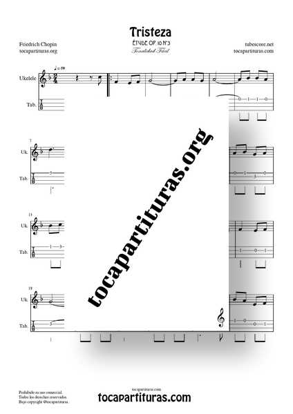 Tristeza Op 10 Nº 3 F. Chopin Partitura y Tablatura PDF de Ukelele (Tabs) 01